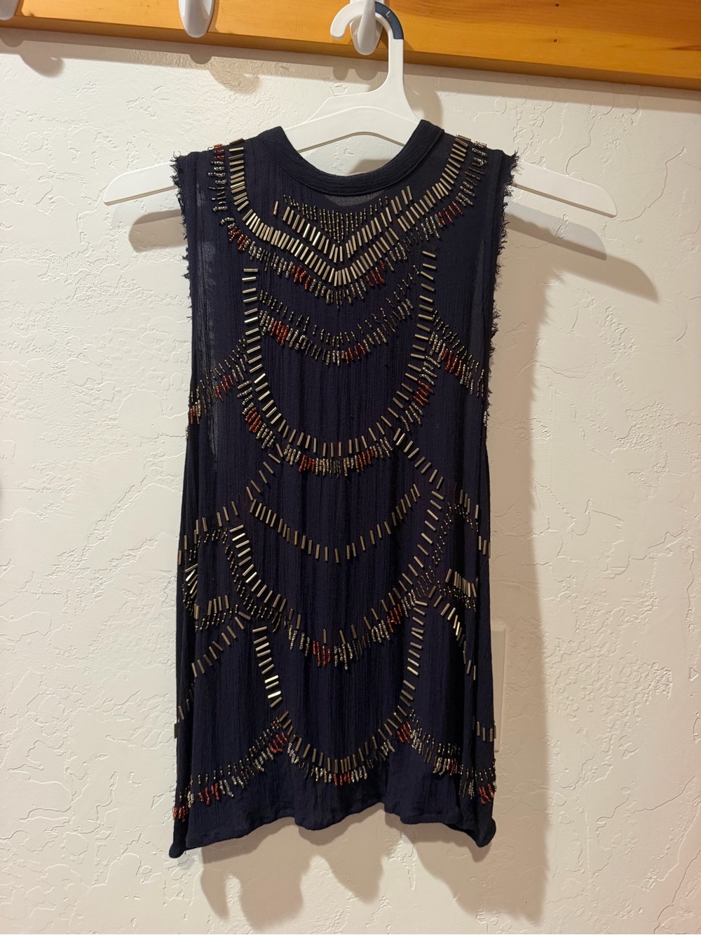 Free People Navy Beaded Tank Top